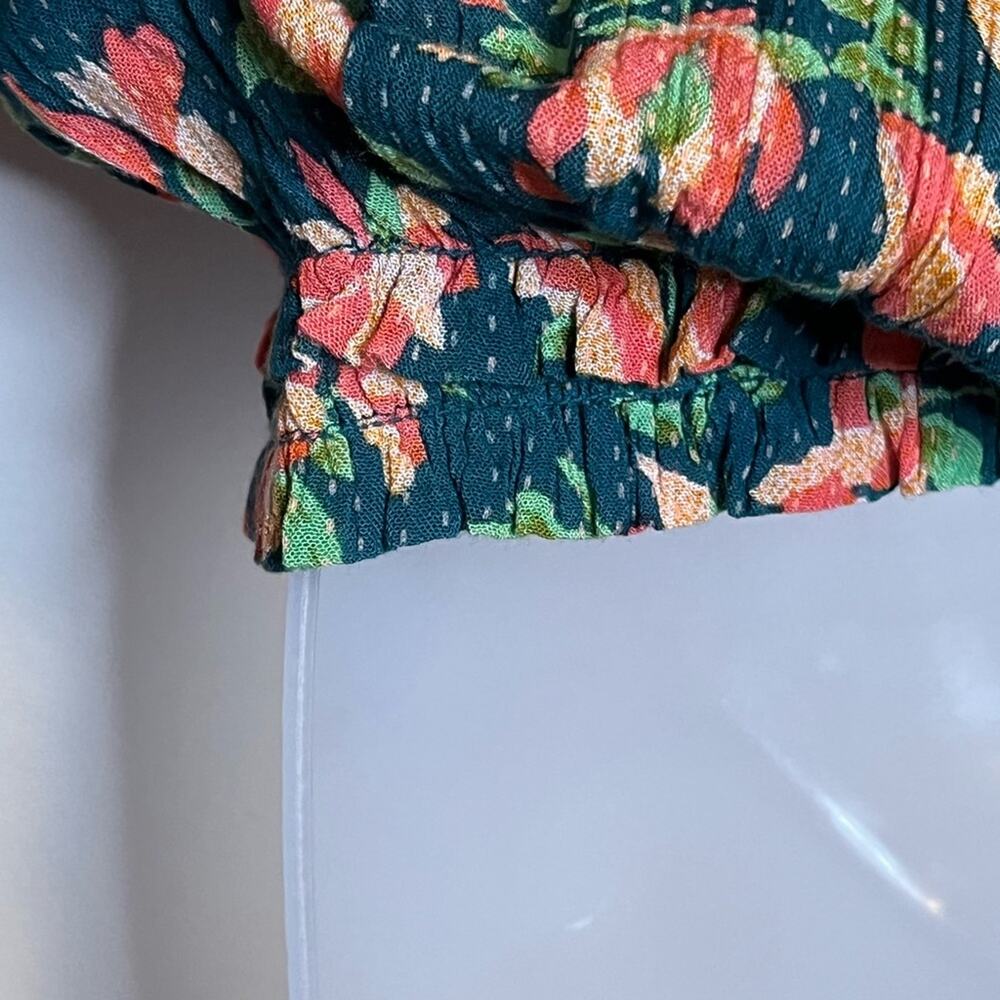 FREE PEOPLE suki floral off the shoulder top green pink size small casual summer - Picture 5 of 8